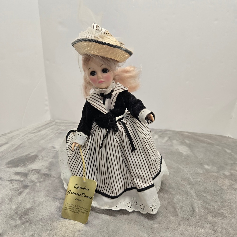 Effanbee Grandes Dames Collection Saratoga 11 Inch Doll Striped Dress Straw Hat